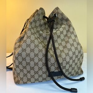 Gucci GG Supreme Monogram Canvas Drawstring Backpack & Leather Trim unisex COA